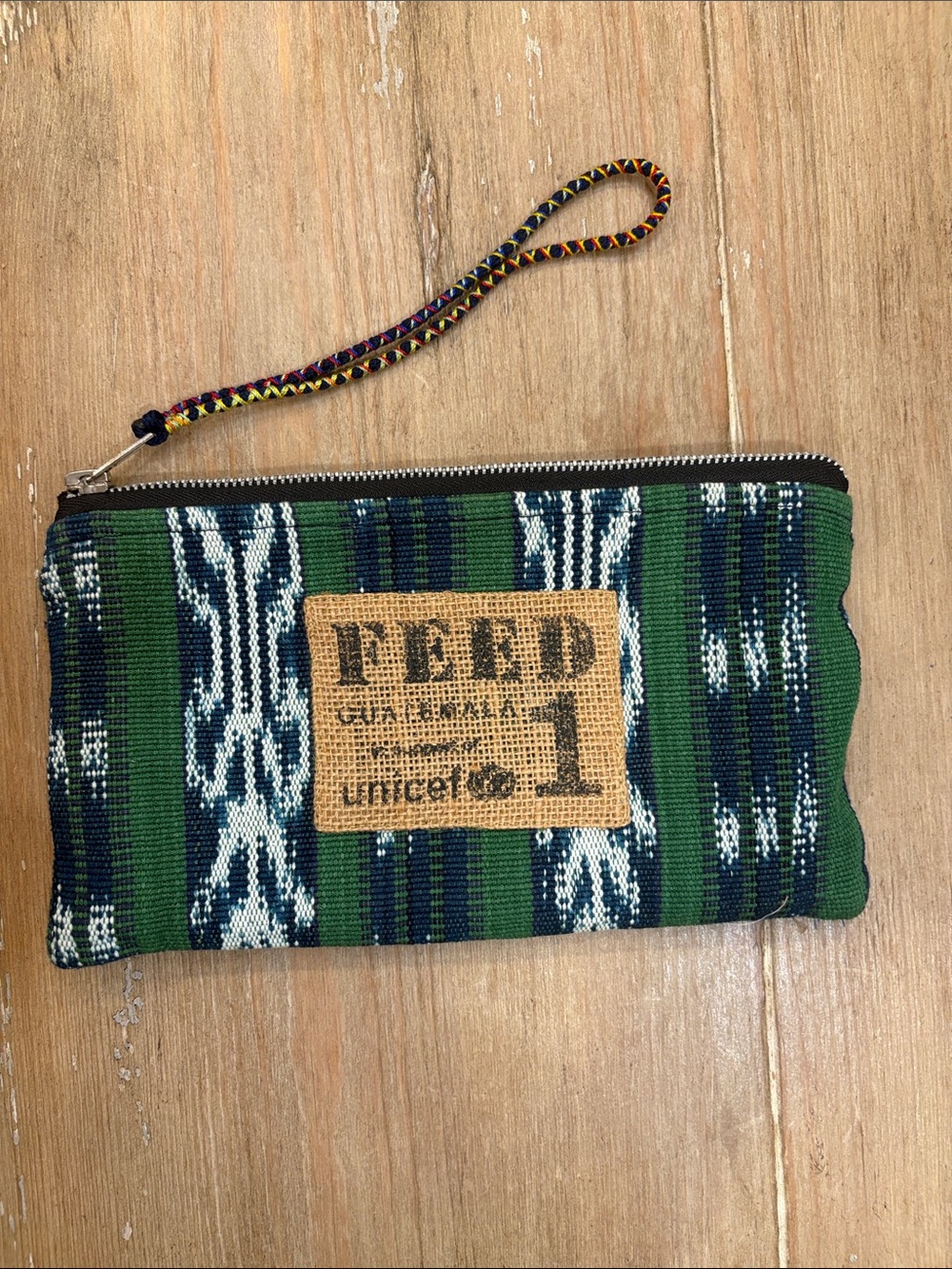 GAP vintage Feed collab for unicef Green and Navy Handwoven Wristlet Pouch